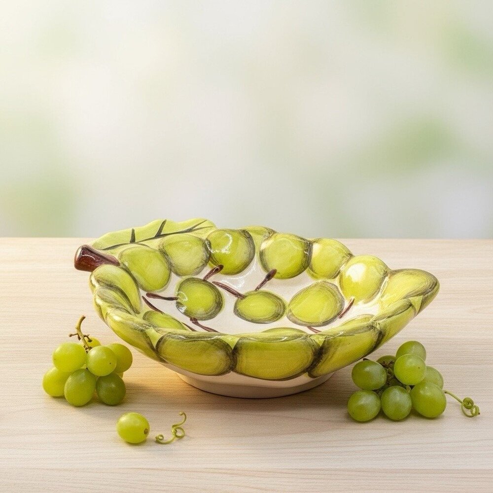Grape Leaf Green Ceramic Dipping Dish Hand Painted El Camino Linens N Things Vtg
